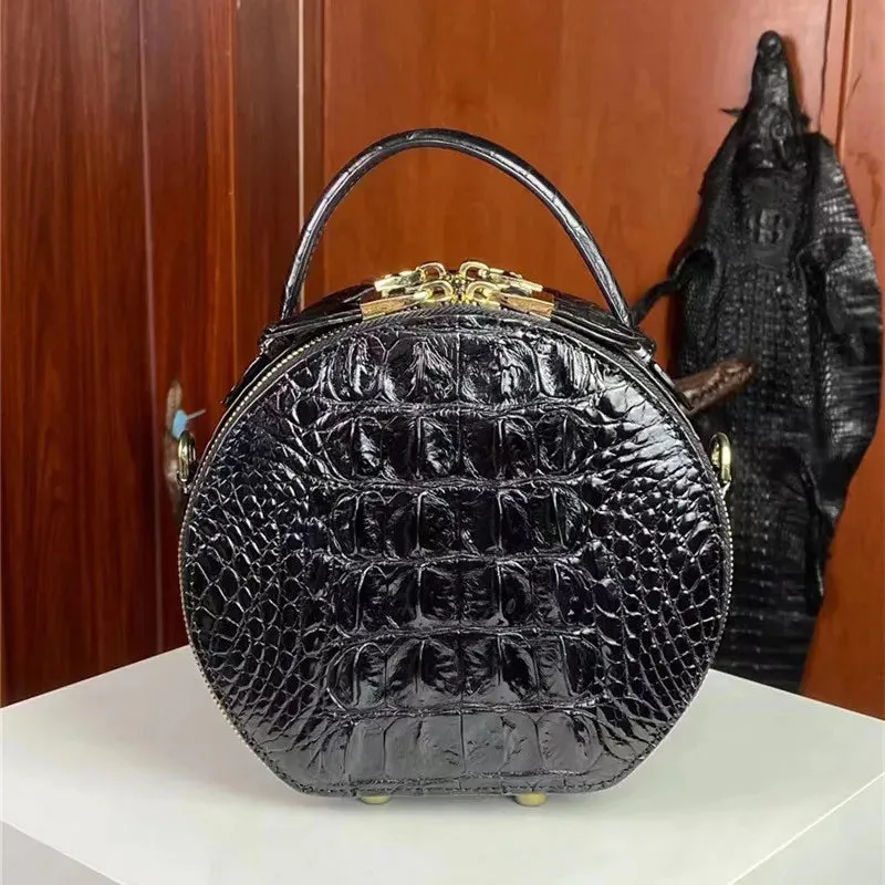 Women's Small Genuine Alligator Leather Single Shoulder Round Handbag