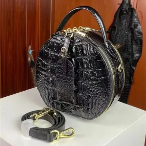 Women's Small Genuine Alligator Leather Single Shoulder Round Handbag