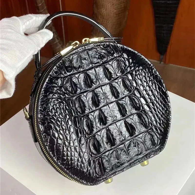 Women's Small Genuine Alligator Leather Single Shoulder Round Handbag