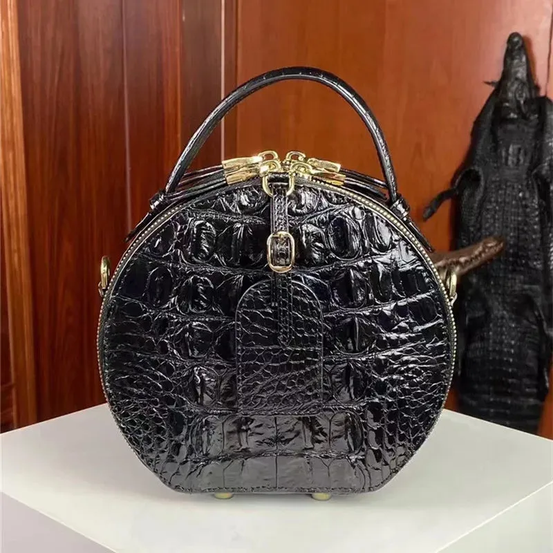 Women's Small Genuine Alligator Leather Single Shoulder Round Handbag