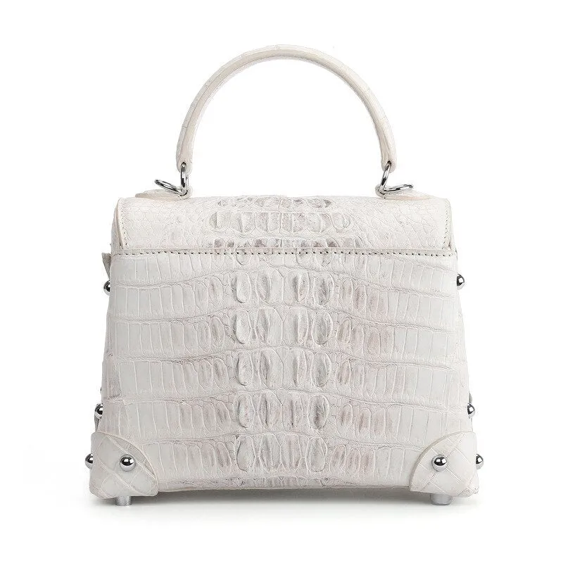 Women's Trendy Crocodile Skin Design Rivet Decor Flap Casual Handbag