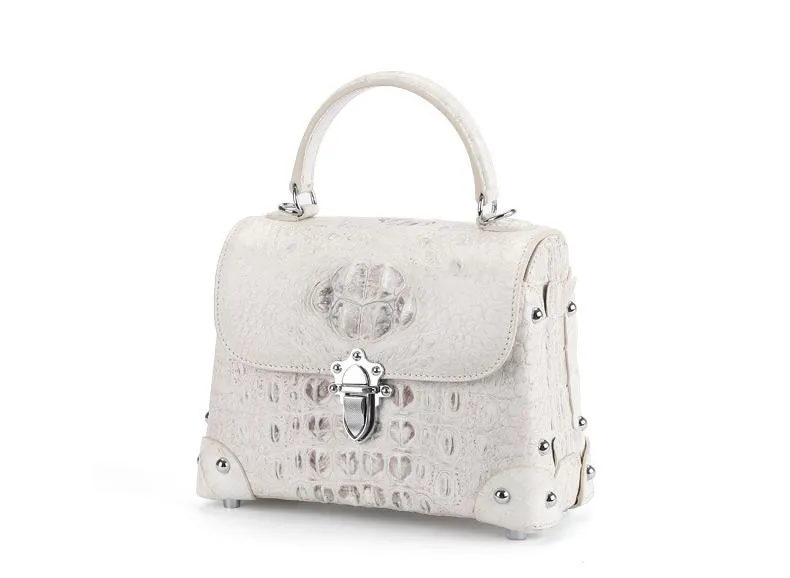 Women's Trendy Crocodile Skin Design Rivet Decor Flap Casual Handbag