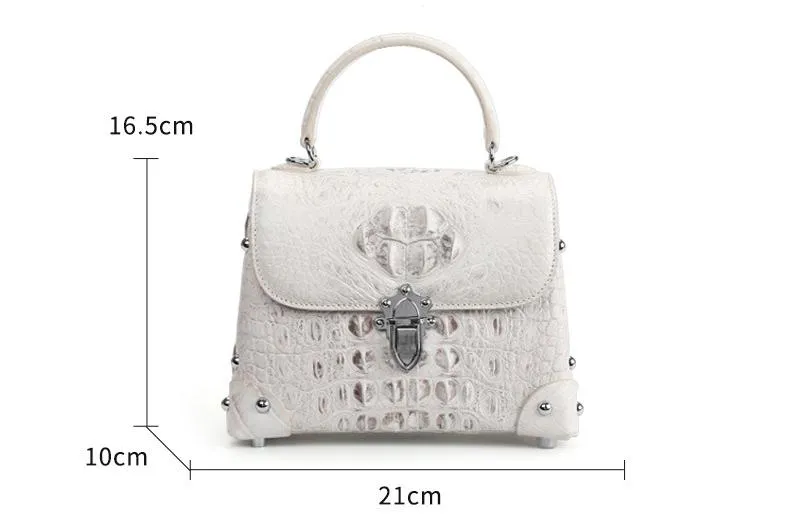 Women's Trendy Crocodile Skin Design Rivet Decor Flap Casual Handbag