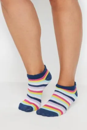 YOURS Curve 4 PACK Blue & Grey Stripe Ankle Socks